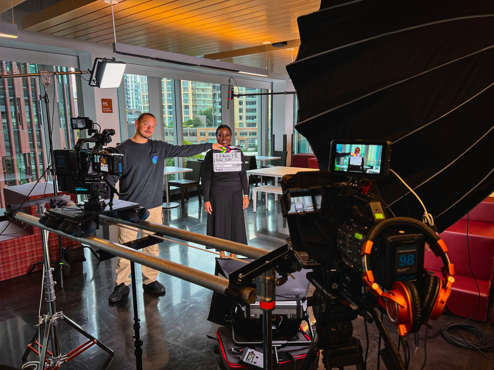 Behind-the-scenes video production team at Seattle set