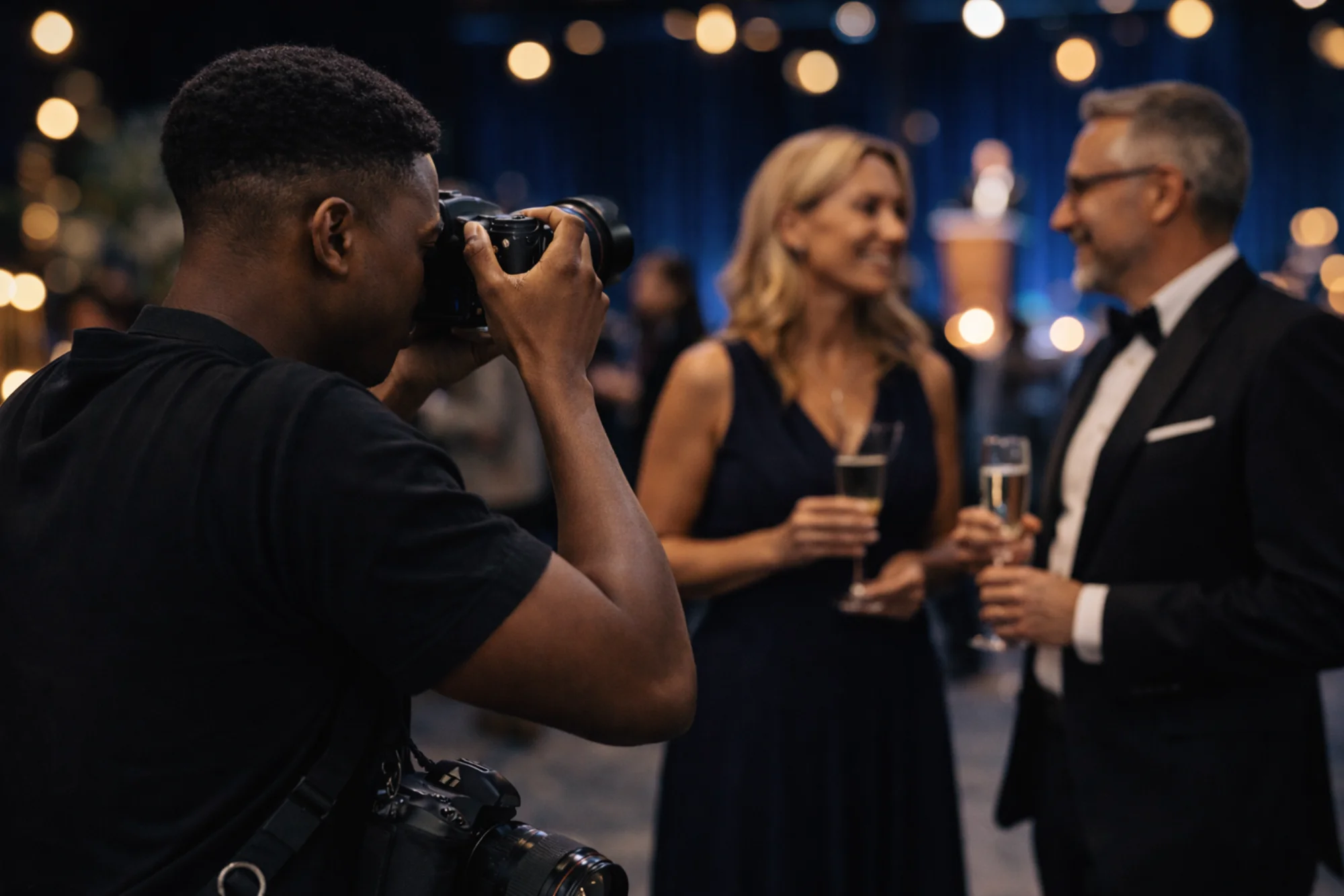 Photographer capturing candid moments at corporate event