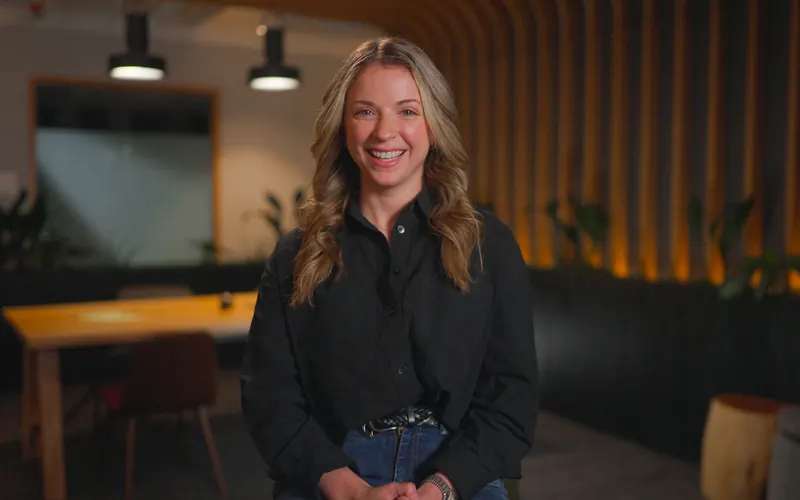 Brand film interview setup with warm studio lighting