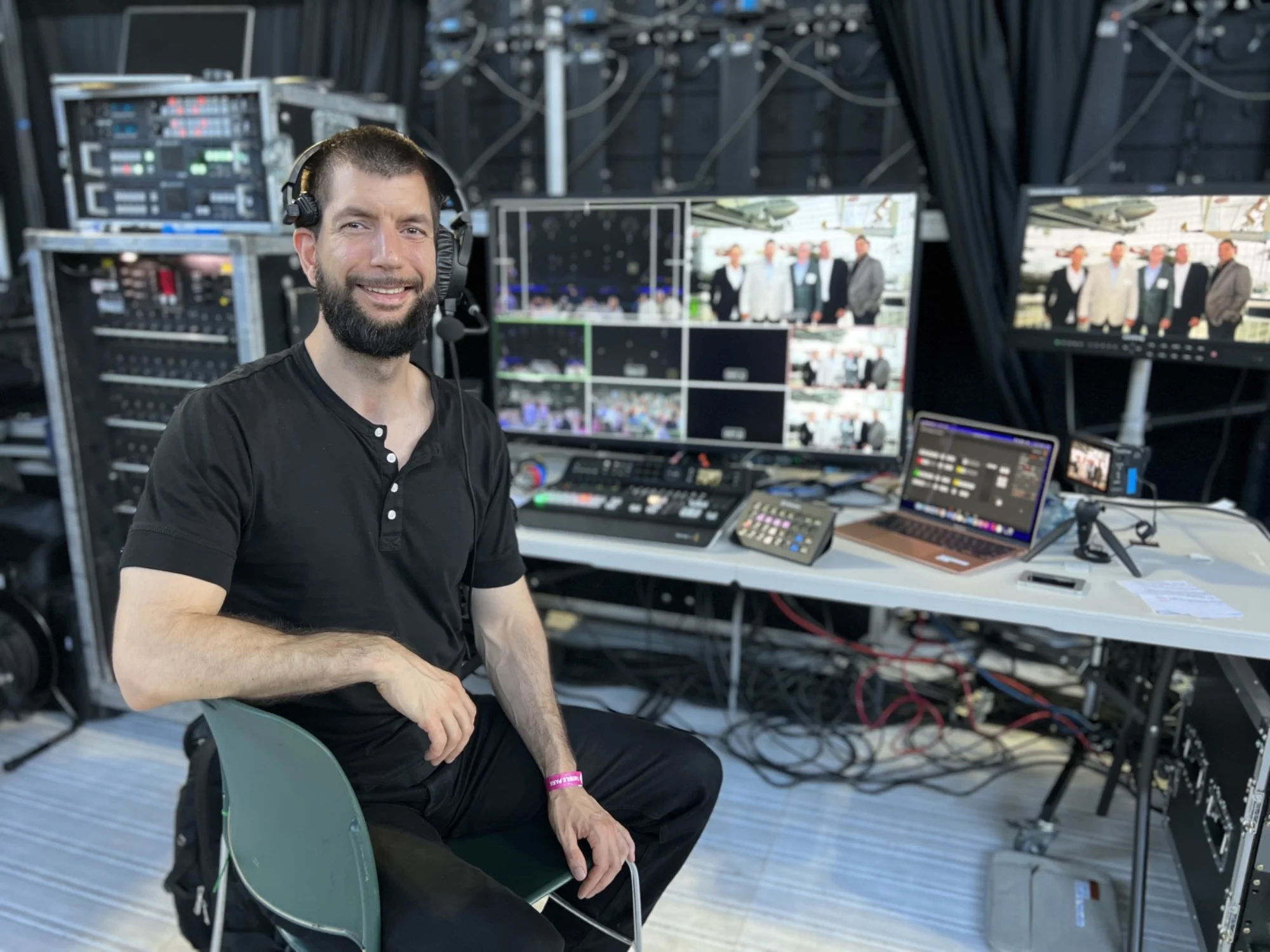 Live technical director operating multi-camera event control room