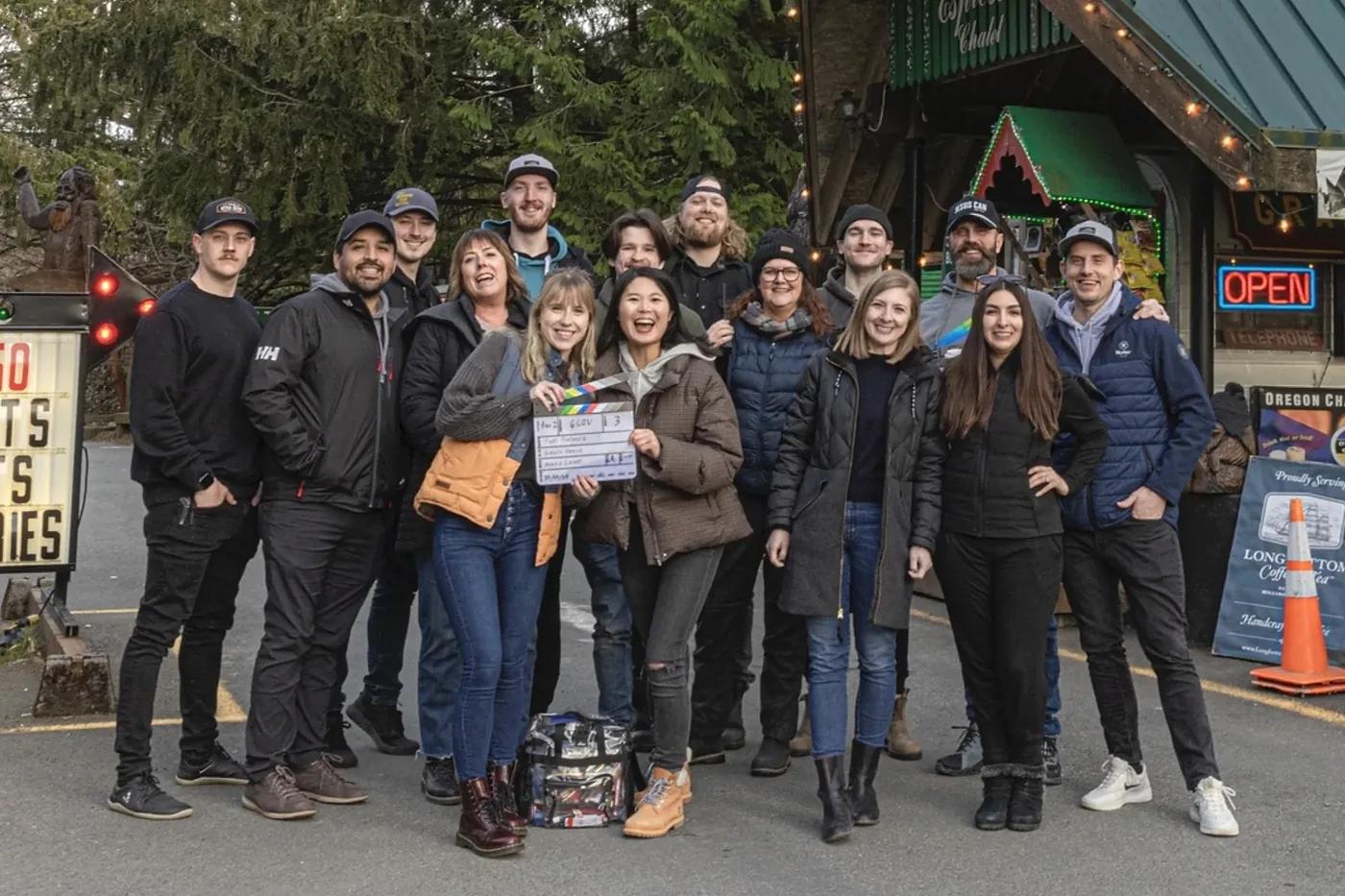 The Element 7 Productions crew on location with a slate