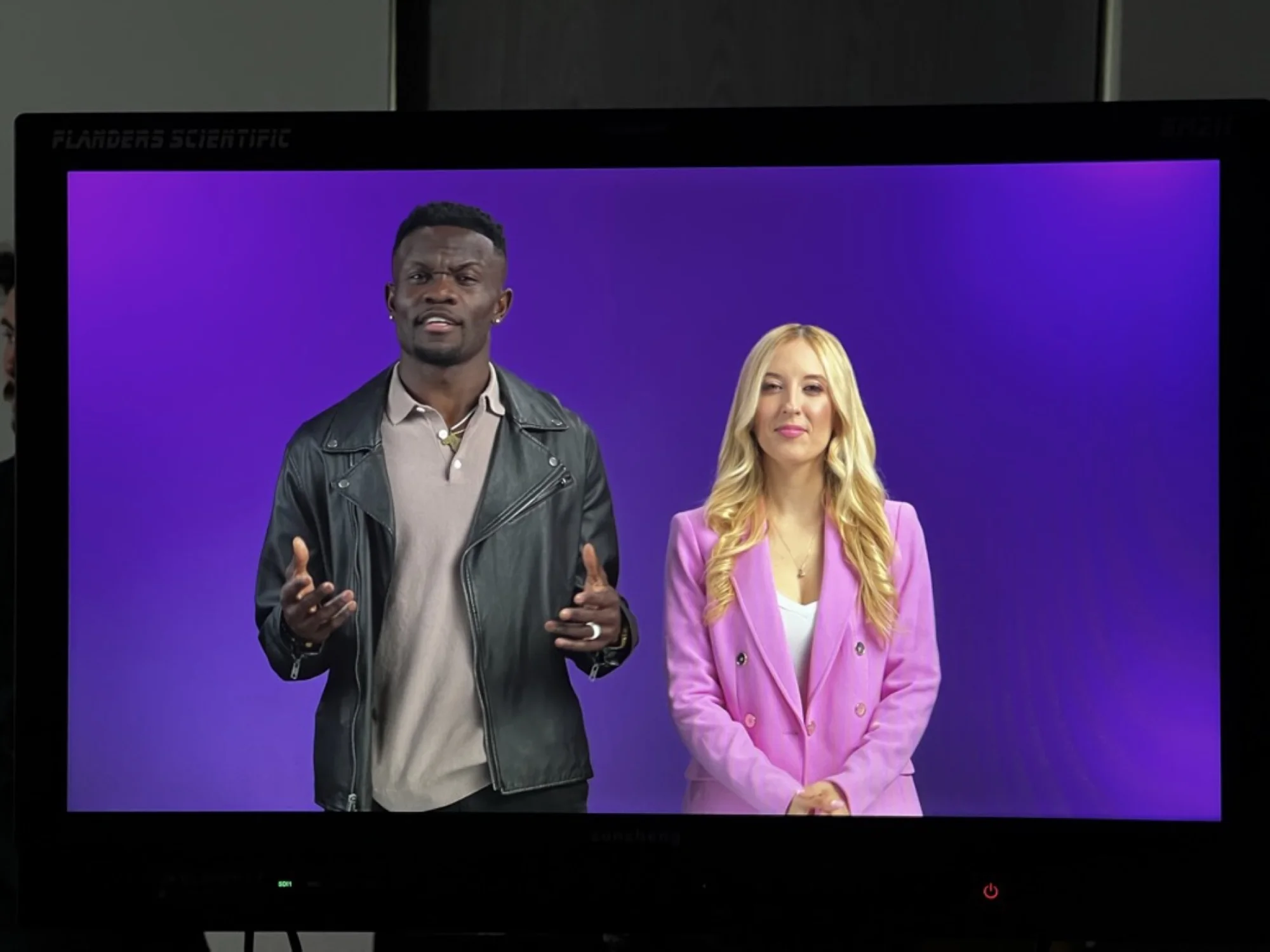 Commercial production setup on purple cyc background